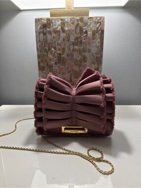 ZAC Zac Posen Mauve Ruffle Clutch with Gold Chain